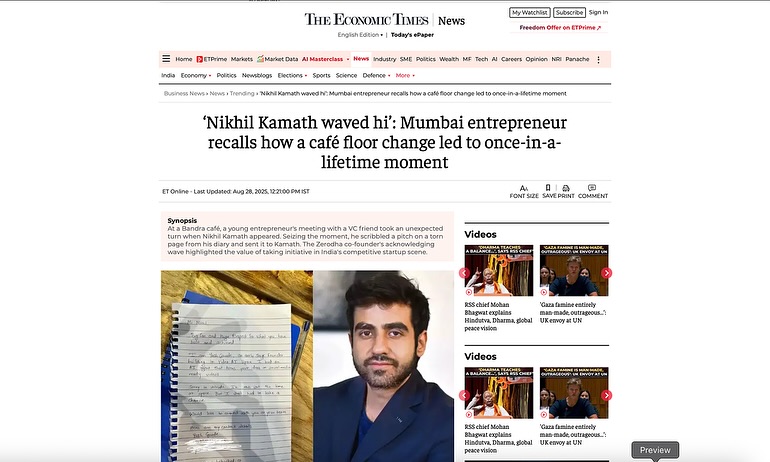 Economic Times article covering the note to Nikhil Kamath