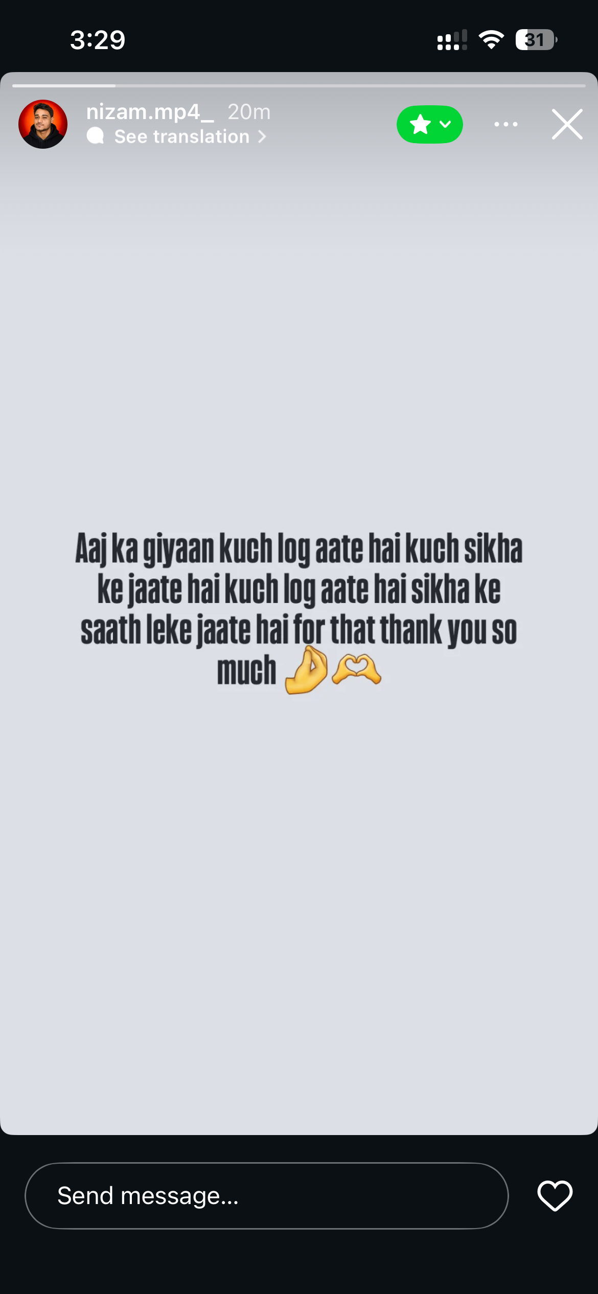 Nizam thanking the people who helped him grow in an Instagram story
